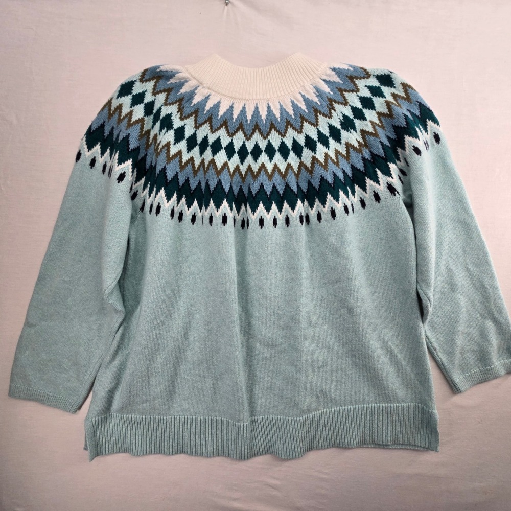 Talbots Sweater Womens 2X Blue Fair Isle Mock Neck Pullover Preppy Cabin Ski - Picture 8 of 8
